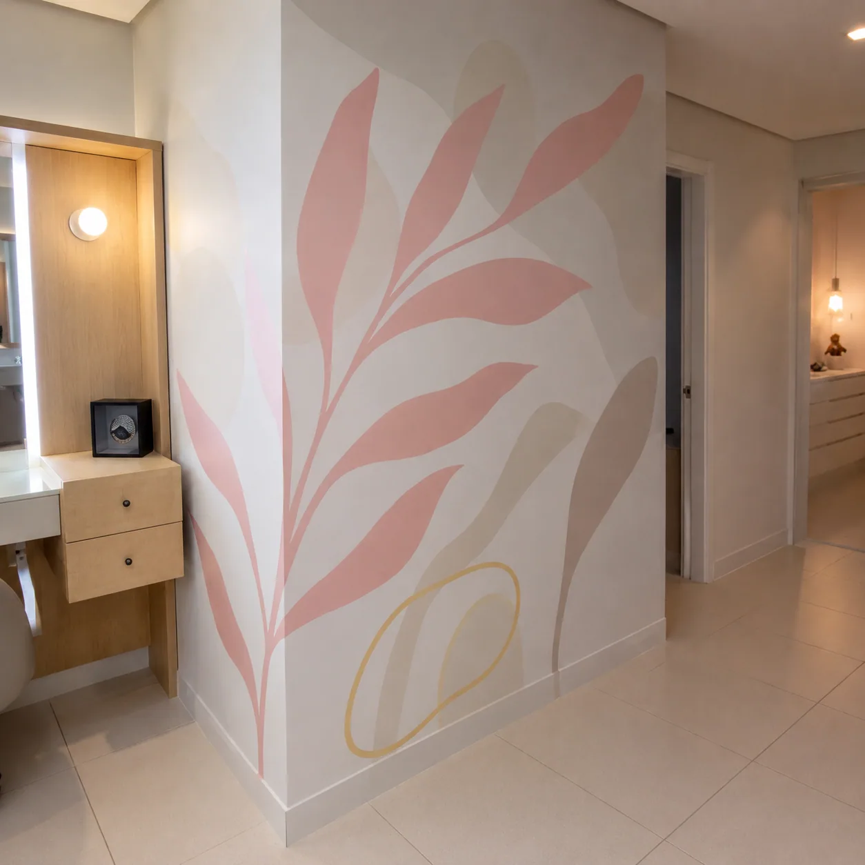 Mural botânico floral em apartamento